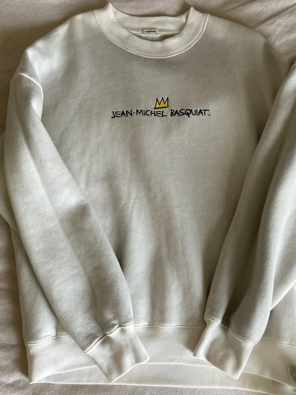 Abercrombie & Fitch Cream Crewneck with Yellow Crown Embroidery